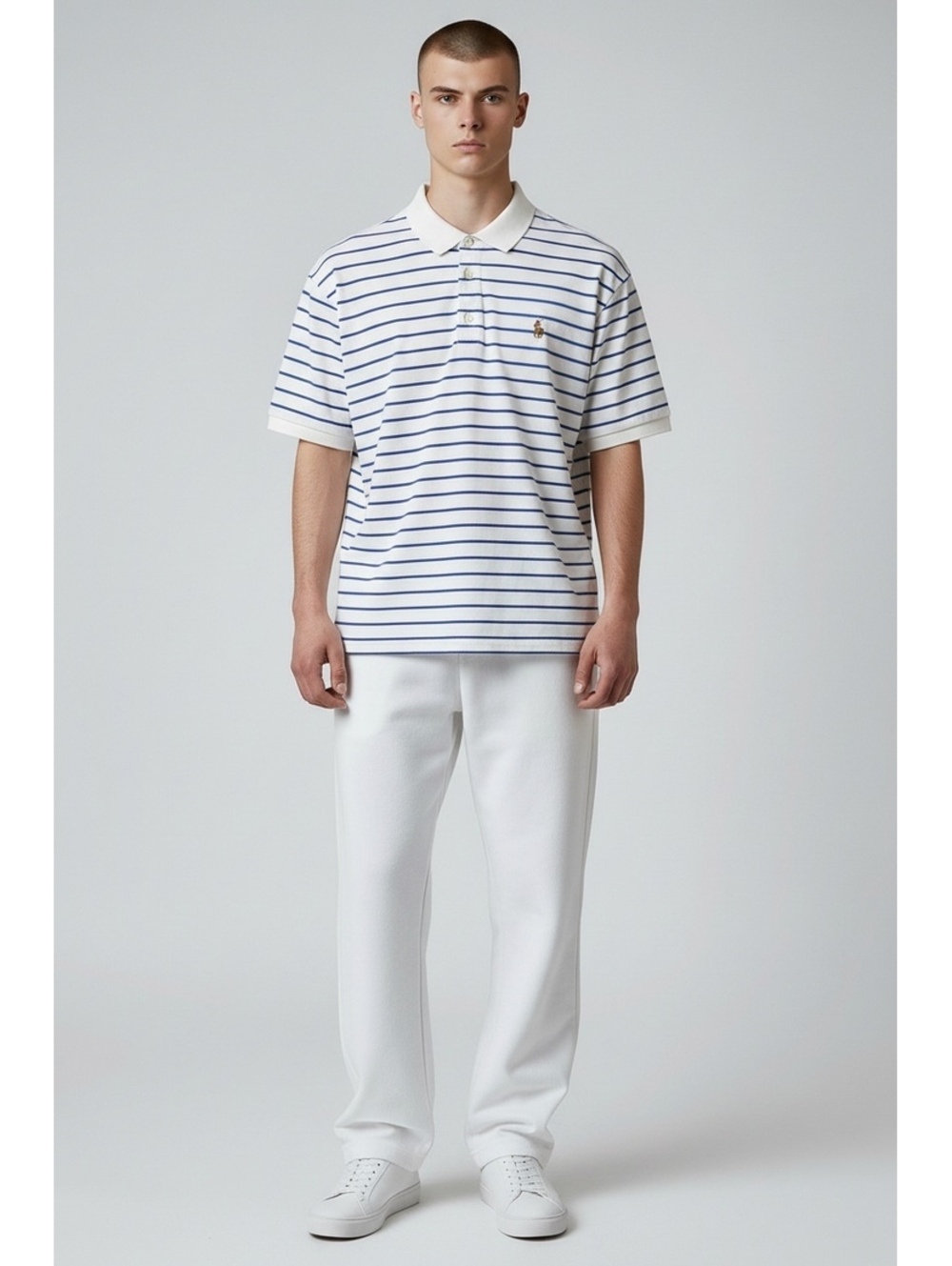 Polo Ralph Lauren Classic Fit Men's Polo Shirt White with Blue Stripes Size LG